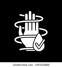 Dermatologically tested dark mode glyph icon. Production of ecological cosmetics. Hypoallergenic product. Skin care. White silhouette symbol on black space. Vector isolated illustration