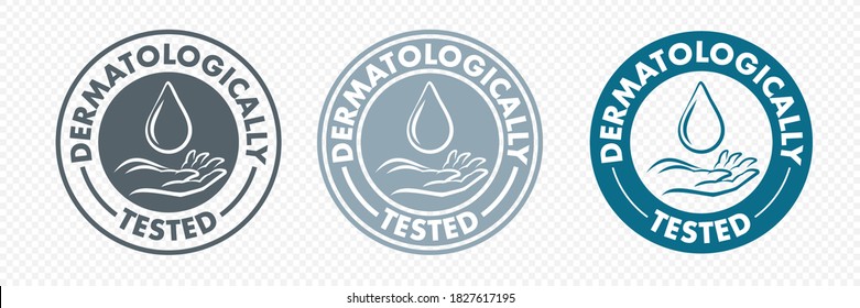 Dermatologically tested hand and drop icon, vector logo. Antibacterial alcohol or medical wash label, dermatology test safe proven sign for health certified and skincare products