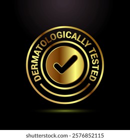 Dermatologically tested icon design, dermatology test and dermatologist clinic icon in gold color style