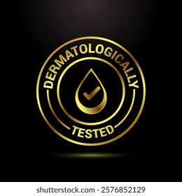 Dermatologically tested icon design, dermatology test and dermatologist clinic icon in gold color style