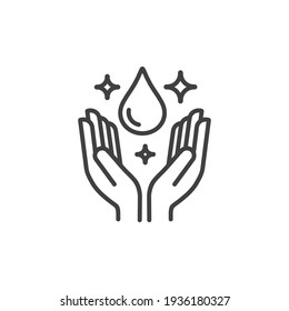 Dermatologically tested icon in line style vector label with water drop,  hand with water logo. Dermatology test and dermatologist clinic icon, business concept allergy free and healthy 
