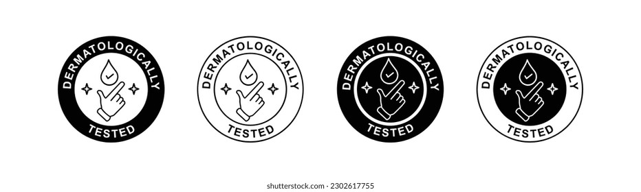 Dermatologically tested icon in line style vector label with water drop. Dermatology dermatologist clinic icon  hand with water logo