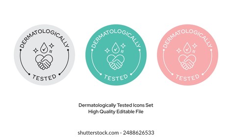 Dermatologisch getestete Icons Logo Set Download, Dermatologist getestet Icon, für Kosmetikverpackung Download Line Style Vektorgrafik Pastellfarben Illustration