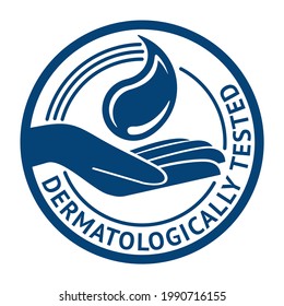 Ingrediente sometido a ensayo dermatológico - emblema pegadizo - marca cosmética antiedad y antioxidante - caída de agua y mano - icono del cuidado de la piel vectorial