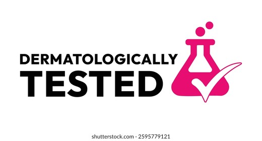 Dermatologically Tested Label with Laboratory Flask and Bubbles – High Quality Vectorial Stock Graphic