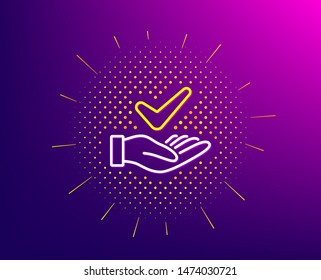 Dermatologically tested line icon. Halftone pattern. Organic approved sign. No synthetic symbol. Gradient background. Dermatologically tested line icon. Yellow halftone pattern. Vector