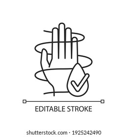 Icono lineal probado dermatológicamente. Producción de cosméticos ecológicos seguros. Movimiento ecológico. Ilustración personalizable de línea delgada. Símbolo de contorno. Dibujo de contorno aislado del vector. Trazo editable