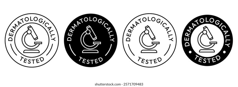 Dermatologically tested set icon. Dermatology, dermatologist, clinically proven, allergy free, laboratory tested, lab, label, logo, badge, symbol, vector. Paraben Free label product packaging design.