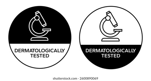 Dermatologically tested set icon. Dermatology, dermatologist, clinically proven, allergy free, laboratory tested, lab, label, logo, badge, symbol, vector. Paraben Free label product packaging design.