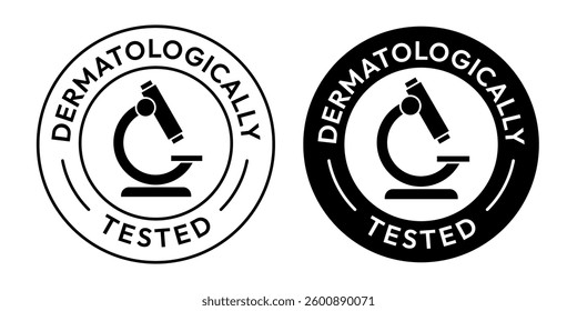 Dermatologically tested set icon. Dermatology, dermatologist, clinically proven, allergy free, laboratory tested, lab, label, logo, badge, symbol, vector. Paraben Free label product packaging design.