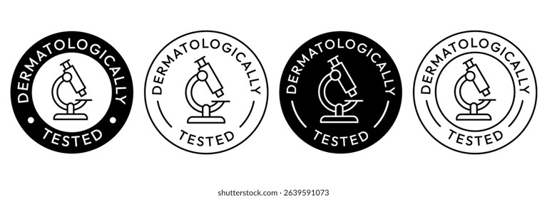 Dermatologically tested set icon. Dermatology, dermatologist, clinically proven, allergy free, laboratory tested, lab, label, logo, badge, symbol, vector. Paraben Free label product packaging design.