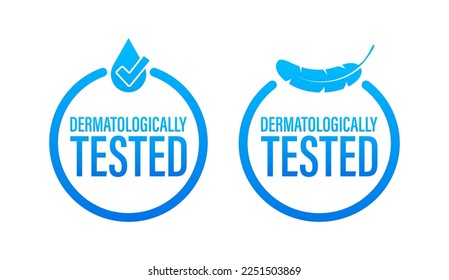 Signo de prueba dermatológica, etiqueta. Producto seguro de higiene personal. Ilustración de material vectorial