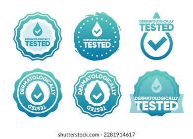 Dermatologically tested stamps. Dermatology label for sensitive skin baby cosmetic lotion or pure skin and body care products. Antibacterial alcohol or medical wash label. Vector illustration. - Shutterstock ID 2281914617