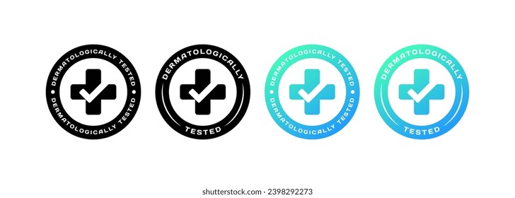 Dermatologically tested stamps. Different styles, Dermatologically tested stickers icons. Vector icons