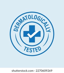 dermatologically tested vector icon with cross mark and tick mark, blue in color, skincare abstract