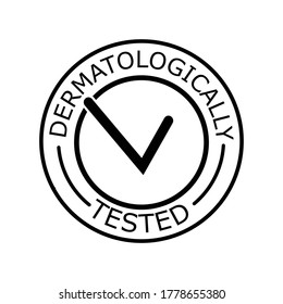 Etiqueta vectorial probada dermatológicamente con logotipo de marca de verificación. Prueba de dermatología y dermatólogo icono clínicamente probado para la etiqueta de producto seguro para alergias libre y saludable