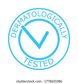 Dermatologically tested vector label with check mark logo. Dermatology test and dermatologist clinically proven icon for allergy free and healthy safe product package tag