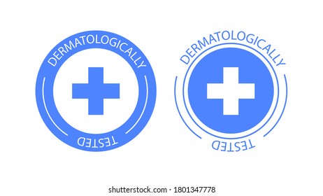 Dermatologically tested vector label logo. Dermatology test and dermatologist clinically proven icon for allergy free and healthy safe product package tag EPS