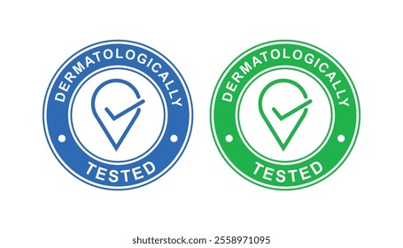 Dermatologically tested vector label with water drop, leaf and hand logo. Dermatology test and dermatologist clinically proven icon for allergy free and healthy safe product package tag