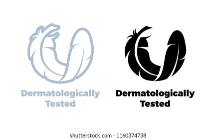 Dermatologically tested vector logo of feather icon for hypoallergenic dermatology test product label tag