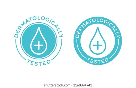 Dermatologically tested vector logo of water drop for hypoallergenic package label or medical dermatology test tag for sensitive skin of kid cosmetic skincare products stamp