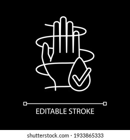 Dermatologically tested white linear icon for dark theme. Production of ecological cosmetics. Thin line customizable illustration. Isolated vector contour symbol for night mode. Editable stroke