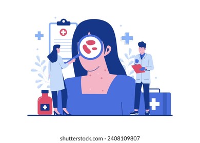 Dermatologist doctor concept. The doctor checks the health of the patient's skin. Vector flat illustration