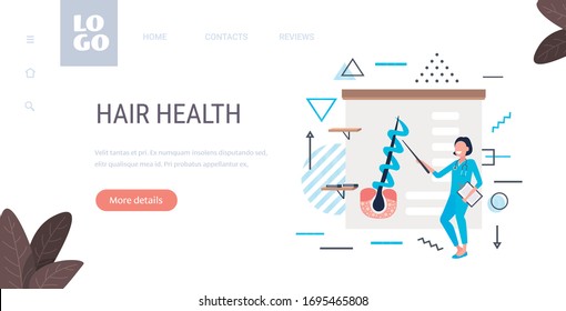 dermatologist explaining hair follicle structure keratin strengthening treatment presentation healthcare concept horizontal full length copy space vector illustration