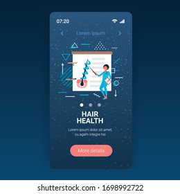dermatologist explaining hair follicle structure keratin strengthening treatment presentation healthcare concept smartphone screen mobile app full length copy space vector illustration