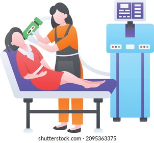 dermatologist performing Laser therapy Concept, Vector Color Icon Design, Medical and Healthcare Scene Symbol, Diseases Diagnostics Sign, Doctors and Patients Characters Stock Illustration
