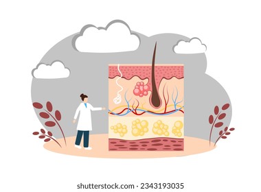 A dermatologist treats the skin. Human skin. Vector illustration isolated on white background