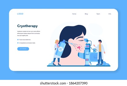 Dermatologist web banner or landing page set. Cryotherapy, dermatology face skin treatment. Idea of beauty and health. Vector illustration in cartoon style