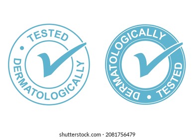 A dermatologist-tested badge. Blue icons on a white background