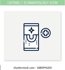 Dermatology app line icon. Skincare, cosmetology, telemedicine. Skin problems, dermatologic diseases treatment online. Health and beauty concept. Isolated vector illustration. Editable stroke 