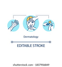 Dermatology concept icon. Skin infections and eczemas. Cosmetic dermatology. Dermatologist. Skin examination idea thin line illustration. Vector isolated outline RGB color drawing. Editable stroke