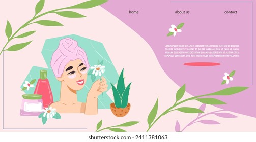 Dermatology and cosmetology treatments web banner template for natural cosmetics and skincare products, beauty and SPA procedures, flat vector illustration.