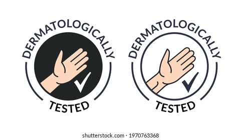 Dermatology hand tested logo icon. Antibacterial hypoallergenic clean gel test label