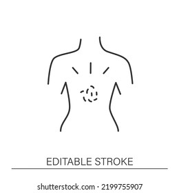 Dermatology line icon. Medical care. Pain in back. Skin examination. Treatment. Isolated vector illustration. Editable stroke 