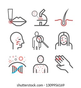 Dermatology. Line Icons Set. Vector Signs For Web Graphics.