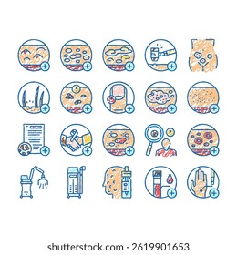 Dermatology Problem Collection doodle icons set vector. Dermatology Disease Clinic Treatment Photodynamic Therapy Psoriasis Acne Hospital