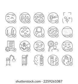 Dermatology Problem Collection Icons Set Vector. Dermatology Disease Clinic Treatment And Photodynamic Therapy Psoriasis And Acne Hospital Black Contour Illustrations