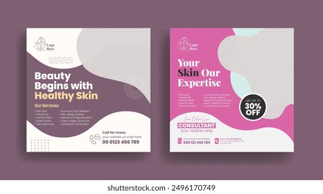 Dermatology service clinic social media post, banner, ads or square flyer or poster template, suitable for Skincare, beauty treatment consultation promotional advertising design