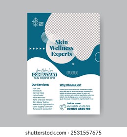 Dermatology skin care consultation print flyer or poster template, suitable for beauty salon leaflet and vertical poster or flyer design design