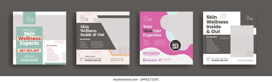 Dermatology skin care consultation social media post, banner, ads or square flyer or poster template, skin health care Services, beauty treatment consultation social media promotional ads design