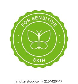 Dermatology Stamp of Soft Sensitive Skin. Cosmetic Product for Sensitivity Type of Face Skin Green Label. Proven Ingredients for Sensibility Face Sticker. Isolated Vector Illustration.