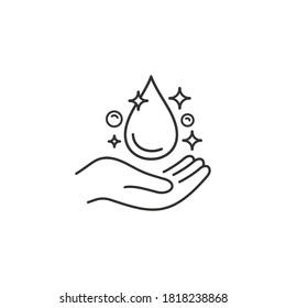 Dermatology tested vector icon in line style with water drop, hand with water logo. Dermatology test and dermatologist clinic icon, business concept allergy free and healthy