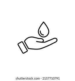 Icono de vector probado en dermatología en estilo de línea con gota de agua, mano con logo de agua. Prueba de dermatología e icono de clínica dermatológica, concepto de negocio alergia libre y saludable