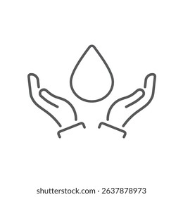 Dermatology tested vector icon in line style with water drop and hands.