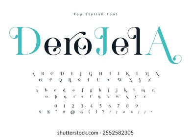 Derojela Elegante letra de Vector de la exhibición del alfabeto y fuente de lujo hermosa