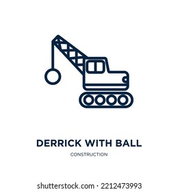 mit Kugelsymbol aus der Baukollektion entrippen. Dünne lineare Risse mit Ball, Ausrüstung, Industriekonzern einzeln auf weißem Hintergrund. Linie, Vektorderrick mit Kugelzeichen, Symbol für Web 